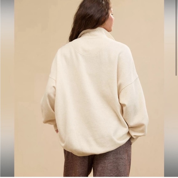 Aerie Oh Snap! Sweater Natural Cream Cozy Fleece Oversized Loungwear Relaxed Fit - Picture 2 of 16